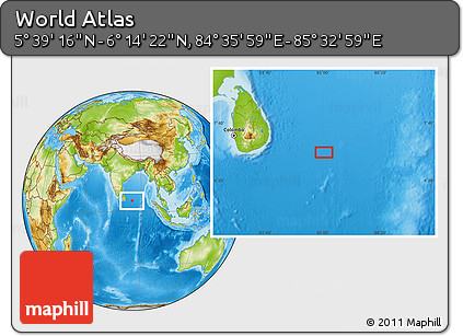 Physical Location Map of the Area around 5° 56' 49" N, 85° 4' 29" E