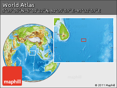 Physical Location Map of the Area around 5° 56' 49" N, 85° 4' 29" E