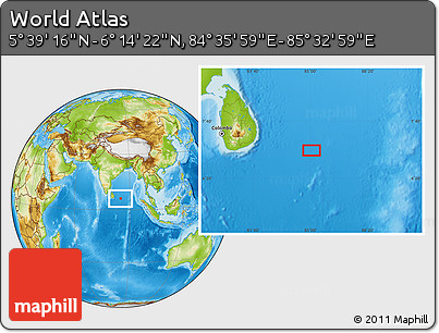 Physical Location Map of the Area around 5° 56' 49" N, 85° 4' 29" E
