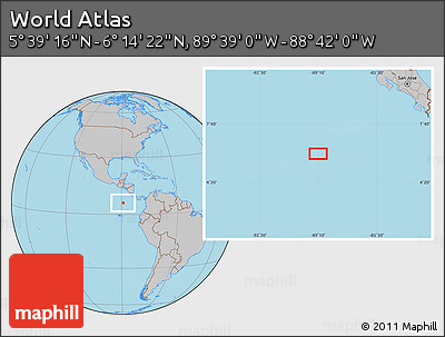 Gray Location Map of the Area around 5° 56' 49" N, 89° 10' 30" W