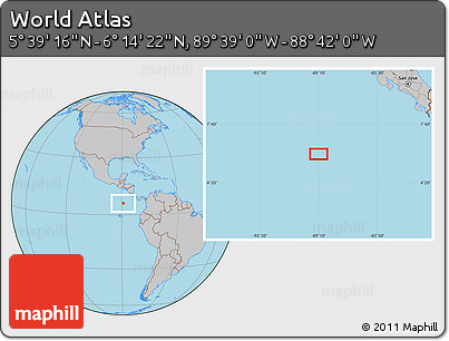 Gray Location Map of the Area around 5° 56' 49" N, 89° 10' 30" W