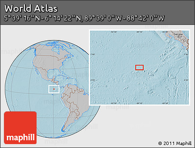 Gray Location Map of the Area around 5° 56' 49" N, 89° 10' 30" W, hill shading