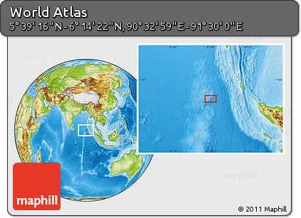 Physical Location Map of the Area around 5° 56' 49" N, 91° 1' 30" E