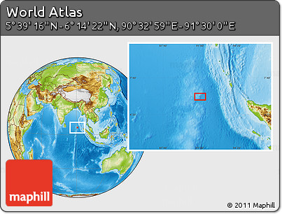 Physical Location Map of the Area around 5° 56' 49" N, 91° 1' 30" E