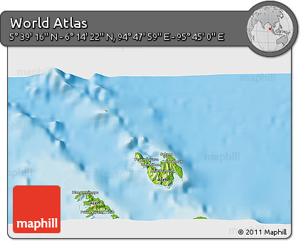 Physical 3D Map of the Area around 5° 56' 49" N, 95° 16' 30" E