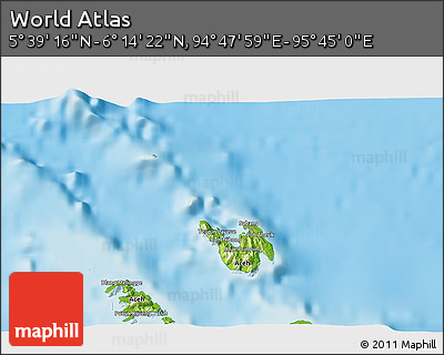 Physical 3D Map of the Area around 5° 56' 49" N, 95° 16' 30" E