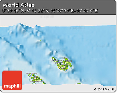 Physical 3D Map of the Area around 5° 56' 49" N, 95° 16' 30" E