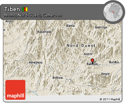 Shaded Relief Panoramic Map of Tiben
