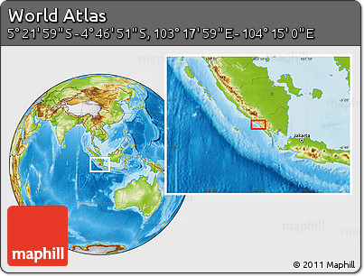 Physical Location Map of the Area around 5° 4' 25" S, 103° 46' 30" E