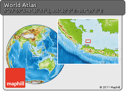 Physical Location Map of the Area around 5° 4' 25" S, 107° 10' 30" E