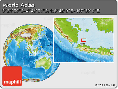 Physical Location Map of the Area around 5° 4' 25" S, 107° 10' 30" E