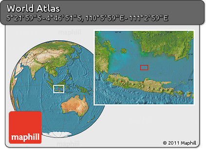 Satellite Location Map of the Area around 5° 4' 25" S, 110° 34' 29" E
