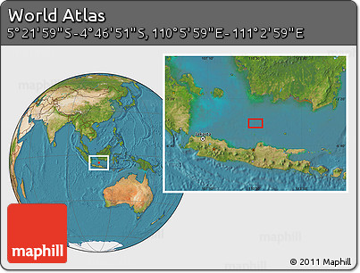 Satellite Location Map of the Area around 5° 4' 25" S, 110° 34' 29" E
