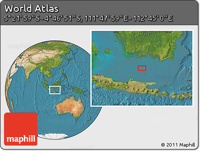 Satellite Location Map of the Area around 5° 4' 25" S, 112° 16' 30" E