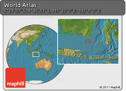 Satellite Location Map of the Area around 5° 4' 25" S, 115° 40' 30" E