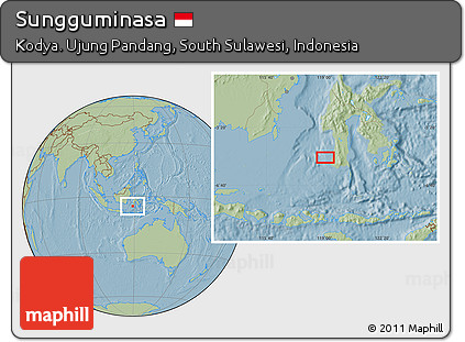 Savanna Style Location Map of Sungguminasa, hill shading