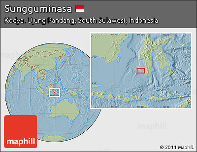 Savanna Style Location Map of Sungguminasa, hill shading