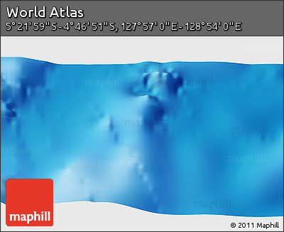 Physical 3D Map of the Area around 5° 4' 25" S, 128° 25' 30" E