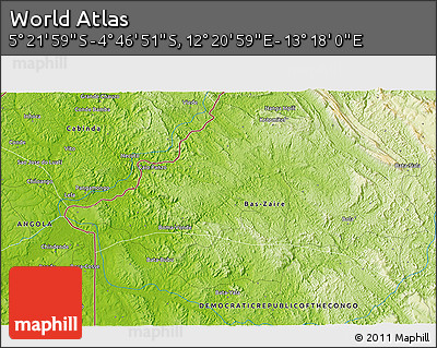 Physical 3D Map of the Area around 5° 4' 25" S, 12° 49' 29" E