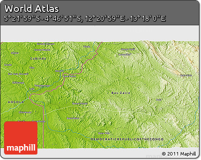 Physical 3D Map of the Area around 5° 4' 25" S, 12° 49' 29" E