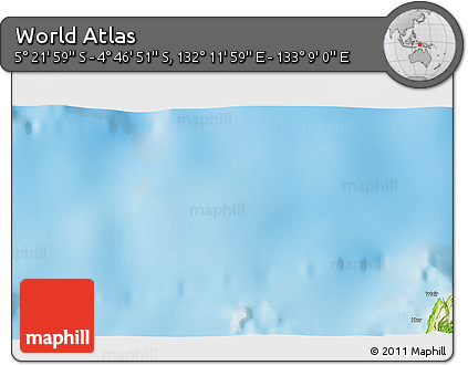 Physical 3D Map of the Area around 5° 4' 25" S, 132° 40' 30" E