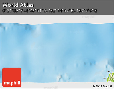 Physical 3D Map of the Area around 5° 4' 25" S, 132° 40' 30" E