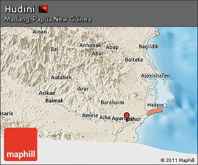 Shaded Relief Panoramic Map of Hudini