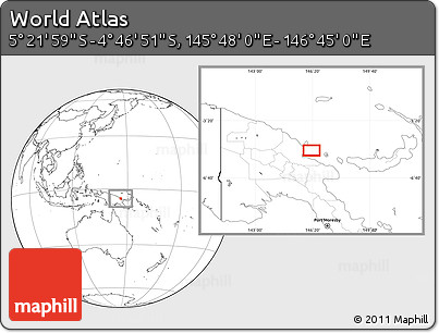 Blank Location Map of the Area around 5° 4' 25" S, 146° 16' 30" E
