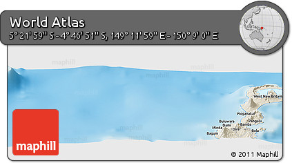 Shaded Relief Panoramic Map of the Area around 5° 4' 25" S, 149° 40' 30" E