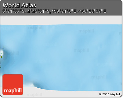 Physical 3D Map of the Area around 5° 4' 25" S, 159° 52' 30" E