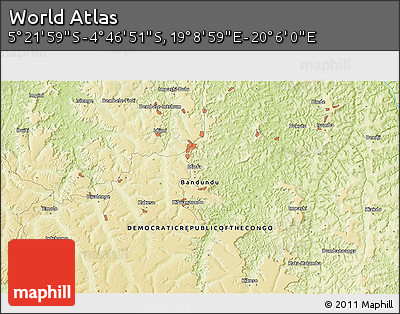 Physical 3D Map of the Area around 5° 4' 25" S, 19° 37' 30" E