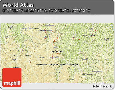 Physical 3D Map of the Area around 5° 4' 25" S, 19° 37' 30" E