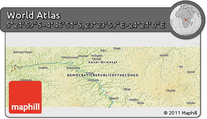 Physical Panoramic Map of the Area around 5° 4' 25" S, 23° 52' 30" E