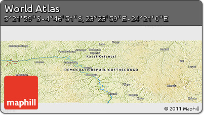 Physical Panoramic Map of the Area around 5° 4' 25" S, 23° 52' 30" E