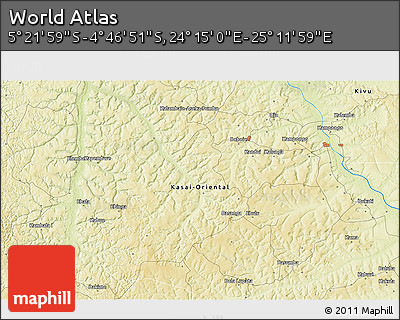 Physical 3D Map of the Area around 5° 4' 25" S, 24° 43' 30" E