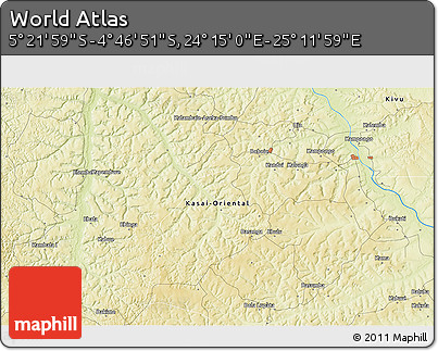 Physical 3D Map of the Area around 5° 4' 25" S, 24° 43' 30" E