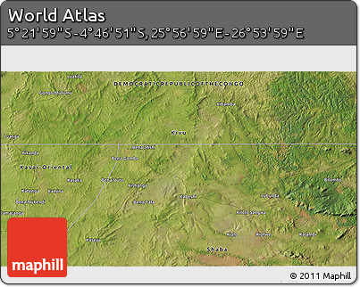 Satellite 3D Map of the Area around 5° 4' 25" S, 26° 25' 29" E