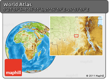 Physical Location Map of the Area around 5° 4' 25" S, 26° 25' 29" E