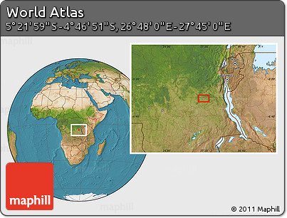Satellite Location Map of the Area around 5° 4' 25" S, 27° 16' 29" E