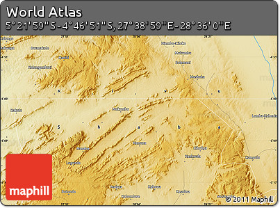 Physical Map of the Area around 5° 4' 25" S, 28° 7' 30" E