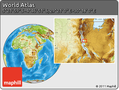 Physical Location Map of the Area around 5° 4' 25" S, 29° 49' 30" E