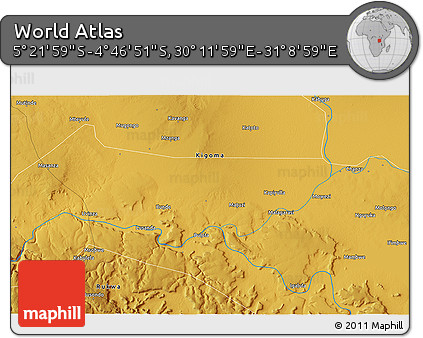 Physical 3D Map of the Area around 5° 4' 25" S, 30° 40' 29" E