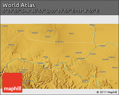 Physical 3D Map of the Area around 5° 4' 25" S, 30° 40' 29" E