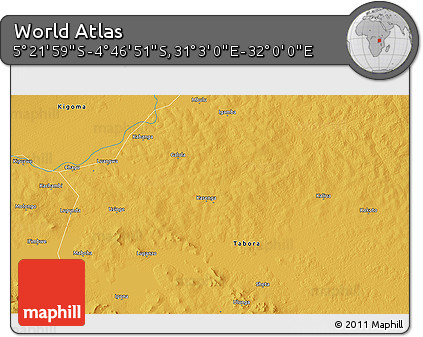 Physical 3D Map of the Area around 5° 4' 25" S, 31° 31' 29" E