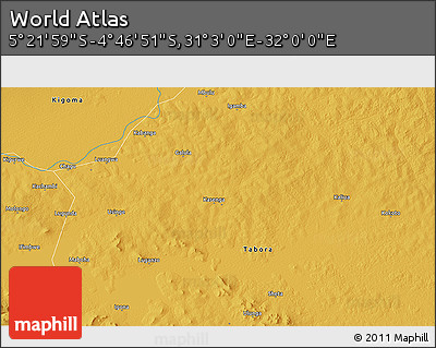 Physical 3D Map of the Area around 5° 4' 25" S, 31° 31' 29" E