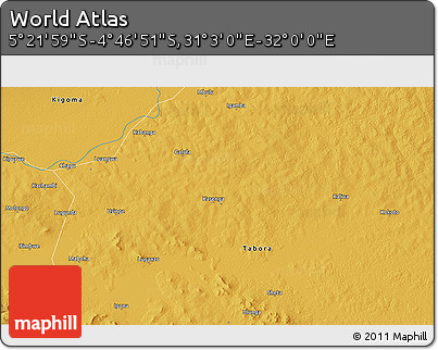 Physical 3D Map of the Area around 5° 4' 25" S, 31° 31' 29" E