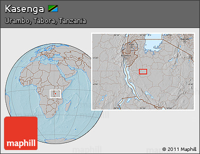 Gray Location Map of Kasenga, hill shading