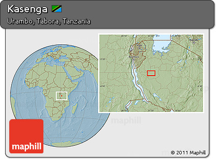 Savanna Style Location Map of Kasenga, hill shading