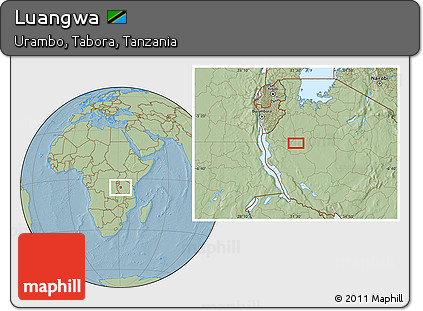 Savanna Style Location Map of Luangwa, hill shading