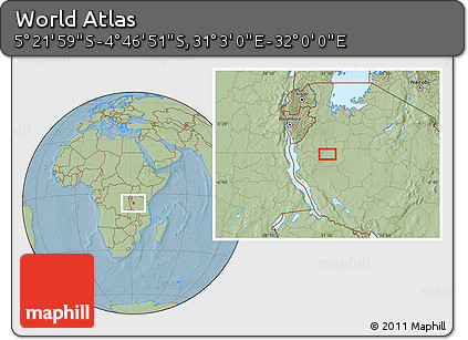 Savanna Style Location Map of the Area around 5° 4' 25" S, 31° 31' 29" E, hill shading